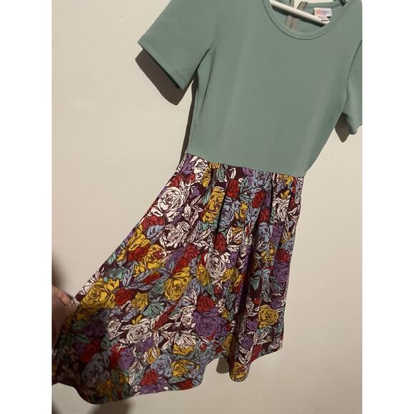 LulaRoe Small Amelia Dress Blue Top, Floral Print Bottom - Picture 4 of 6